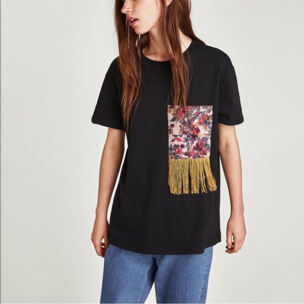 Zara fringe pocket tee
